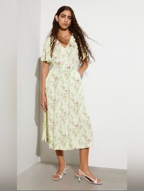 & Other Stories Flutter Sleeve Midi Dress In Floral Print